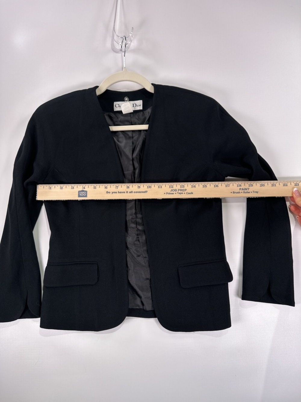 Christian Dior Vintage Collarless Open Front Crepe Blazer Black XXS - Picture 12 of 12